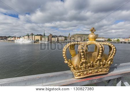 Skeppsholmsbron (skeppsholm Bridge) With Its Famous Golden Crown In Stockholm, Sweden