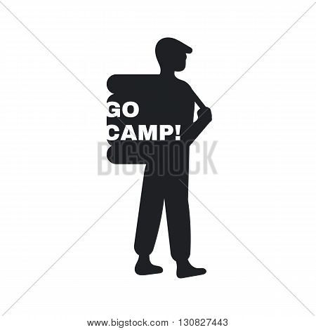 Logo for the campground. An emblem of the person with a backpack and the inscription go camp