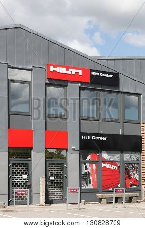 Aarhus, Denmark - May 16, 2016: Hilti store. Hilti is a Liechtenstein based company that develops, manufactures, and markets products for the construction, building maintenance, and mining industries