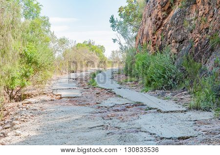 A steep section of the road in the Holgat Pass in the wilderness area of the Baviaanskloof (baboon valley)