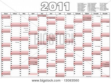Calendario 2011 con feriados oficiales alemanes
