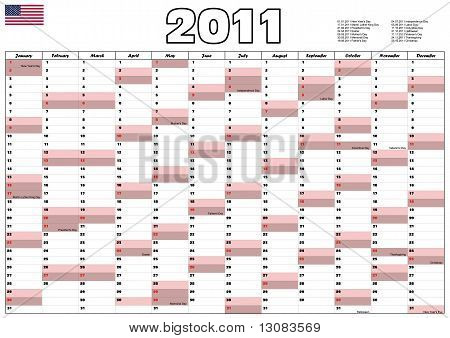 Calendario 2011 con feriados oficiales de Estados Unidos