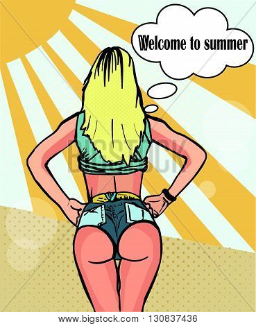 blonde girl vector illustration in pop art style. concept for relaxing