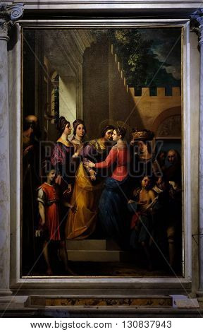 LUCCA, ITALY - JUNE 06, 2015: Altarpiece depicting Visitation of the Virgin Mary, work by Jacopo Ligozzi in Cathedral of St.Martin in Lucca, Italy, on June 06, 2015