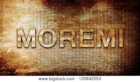 Moremi, 3D rendering, text on a metal background