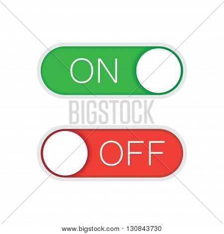 Universal toggle switch vector icon On and Off position simple icons.Green and red switch. Modern minimal flat design style.