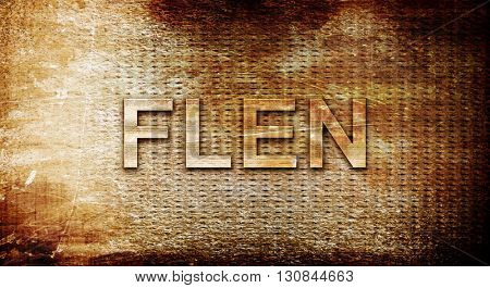 Flen, 3D rendering, text on a metal background