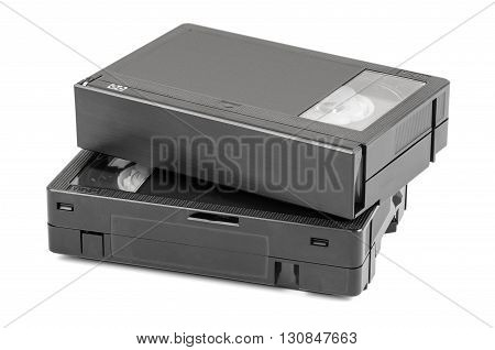 VHS-C video cassettes isolated on white background with clipping path