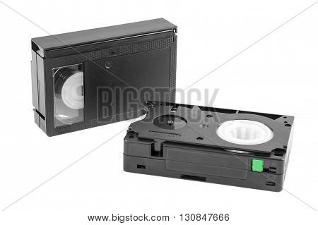 VHS-C video cassettes isolated on white background with clipping path