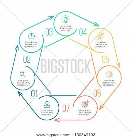 Heptagon for infographics. Minimalistic chart, diagram with 7 steps, parts. Vector design template.
