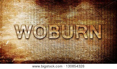 woburn, 3D rendering, text on a metal background