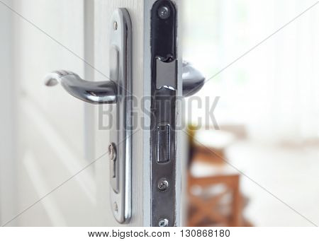 Part of door with silver door-handle