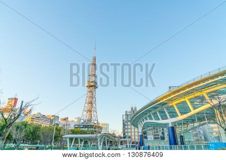 NAGOYA, JAPAN - FEB 07: Oasis 21 in Nagoya, Japan on FEB 07, 2016. A shopping complex nearby Nagoya Tower, its large oval glass roof structure floats above ground level
