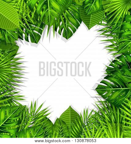 Illustration Natural Frame with Green Tropical Leaves, Summer Beautiful Background - Vector