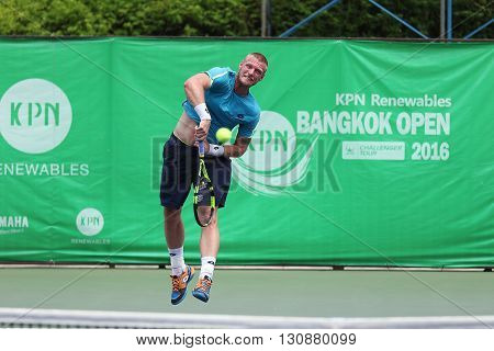 Bangkok Thailand - May 17 2016: Sam Groth is an Australian professional tennis player. KPN Renewables Bangkok Open 2016 at Rama Gardens Hotel.