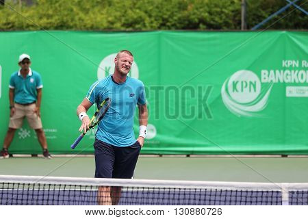 Bangkok Thailand - May 17 2016: Sam Groth is an Australian professional tennis player. KPN Renewables Bangkok Open 2016 at Rama Gardens Hotel.
