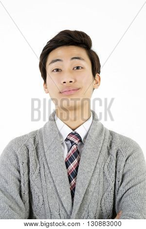 Portrait of arrogant young man isolated on white background
