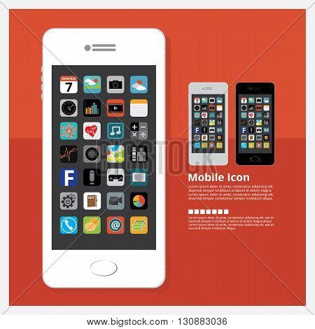 Mobile with Icon Set Design Vector Illustration