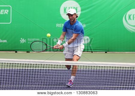 Bangkok Thailand - May 17 2016: Sam Barry is an Irish professional tennis player. KPN Renewables Bangkok Open 2016 at Rama Gardens Hotel.