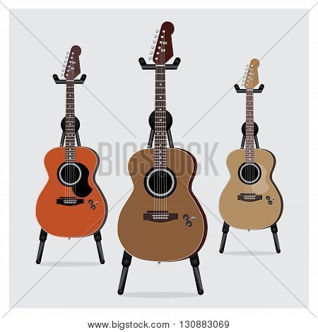 Vector Illustration Acoustic Electric Guitar set with Stand