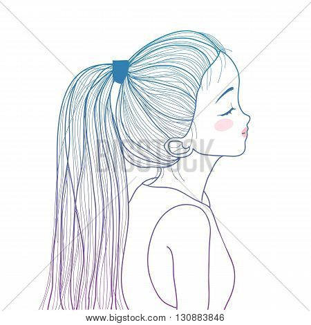 Hand drawn style gradient ponytail cute girl illustration