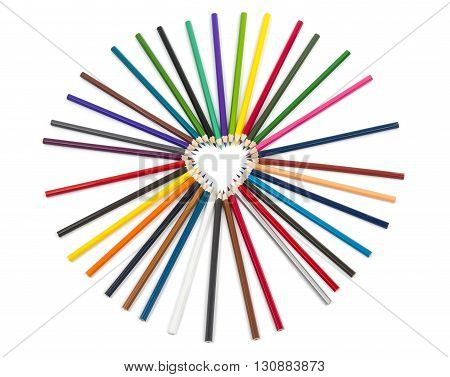 accessories, art, colorful pencils isolated on white