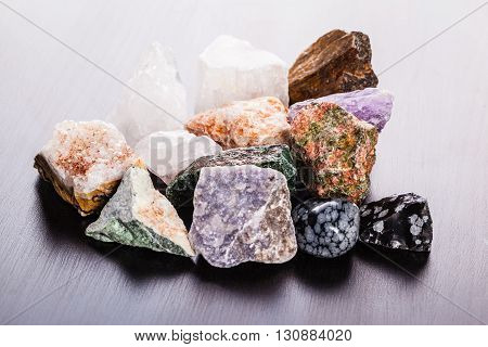 Heap Of Minerals On Wood