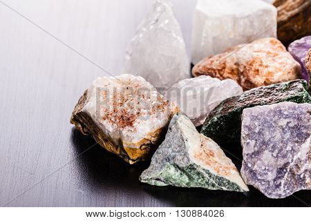 Heap Of Minerals On Wood Macro