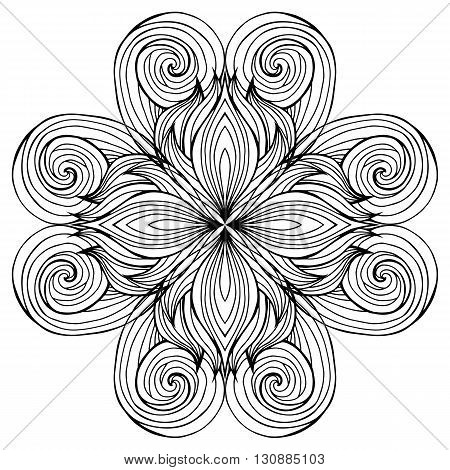 Circular black and white hair doodle pattern. Vector element for your creativity