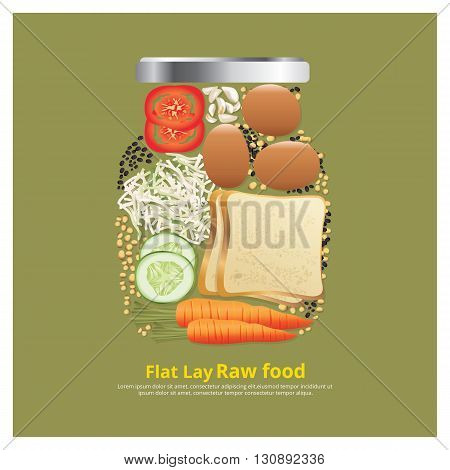 Flat Lay Design Ingredients for Food on Bowl Outline vector Illustration