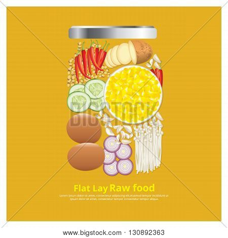 Flat Lay Design Ingredients for Food on Bowl Outline vector Illustration