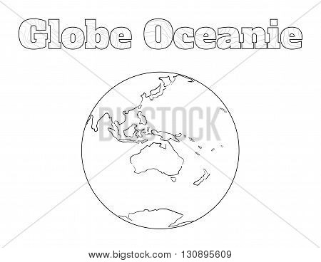 Hand-drawn globe of the world view over the Oceanie isolated on white