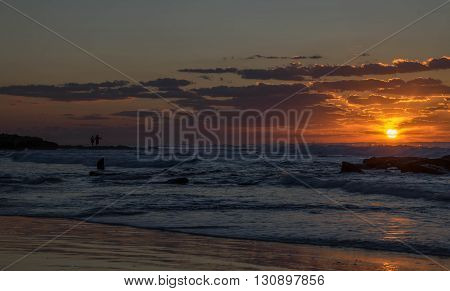 Long exposure seascape in Israel mediterranean beach travel