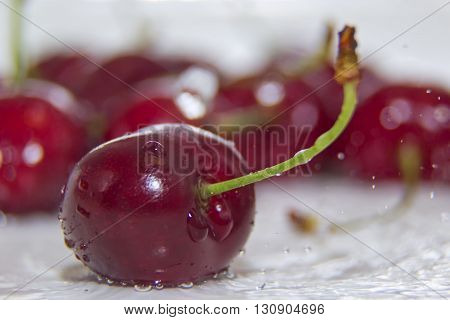 Sweet red cherries on a white background