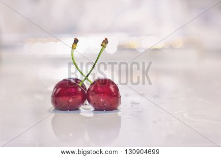 Sweet red cherries on a white background