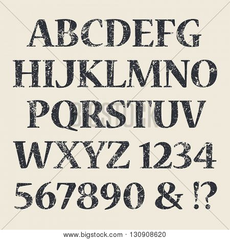 Vector stained and scratched alphabet