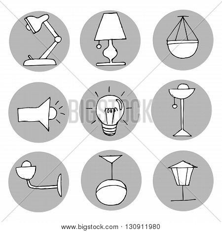 Hand drawn light icons set. Vector illustration.