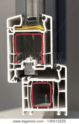 uPVC window profile. Cross section of a plastic window profile