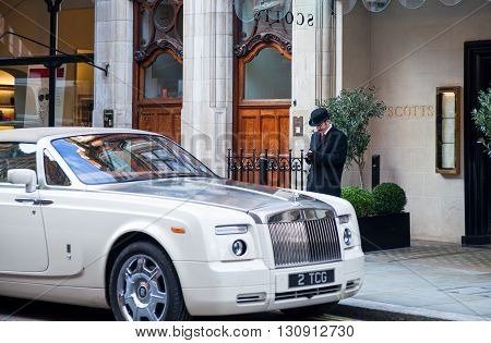 London England - January 28 2012: The James Bond's places the Scotts fish restaurant in Mount street