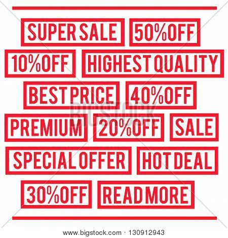Super sale, special offer, best price, premium rubber stamps. Vector illustration.