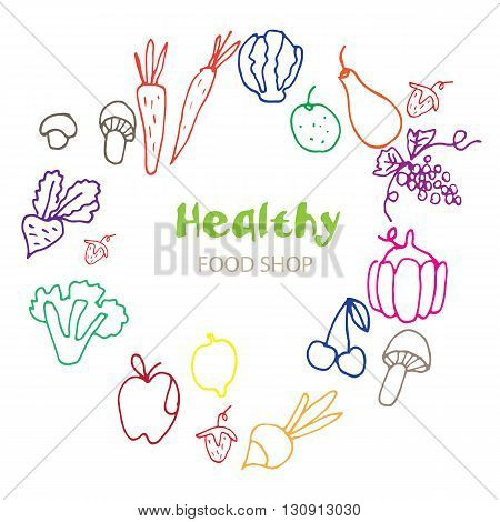 Healthy Organic eco vegetarian food. Logo design vector template.