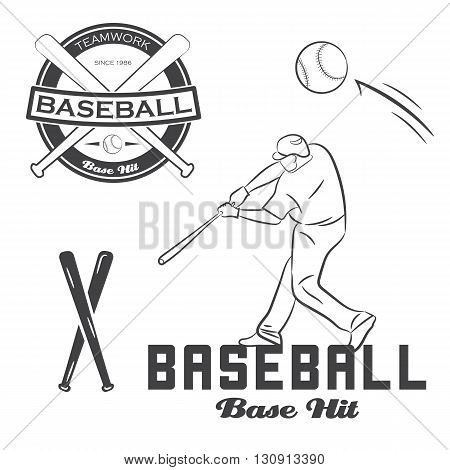 Set of vintage baseball label, bat and ball. Vector illustration.