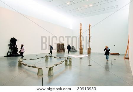 London England - January 30 2012: People in the Tate Modern Art Gallery