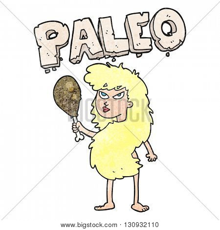 freehand textured cartoon woman on paleo diet