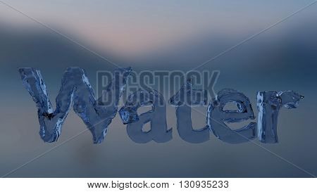 3D rendering Water text with liquid texture