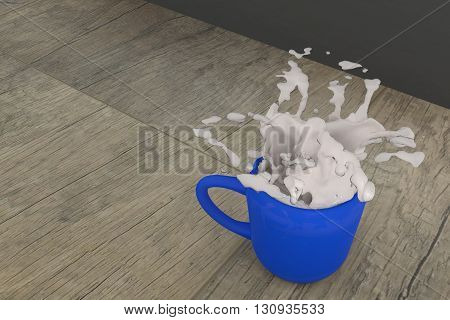 3d rendering of a cup of milk spill on a table