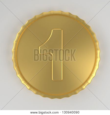 Coin with number one value 3d render