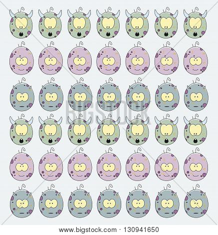 Hand drawn. Cartoon cute eggs monsters pattern