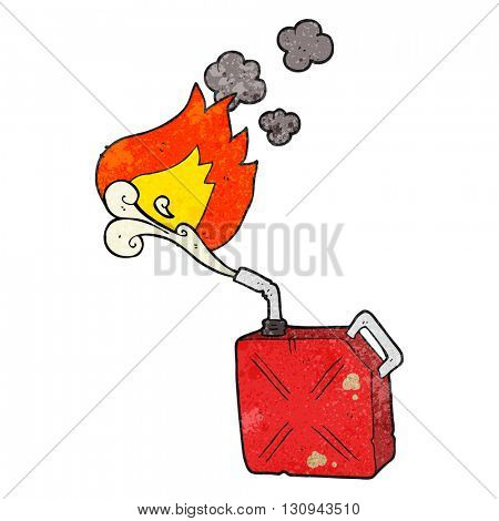 freehand textured cartoon fuel can with burning fuel spray