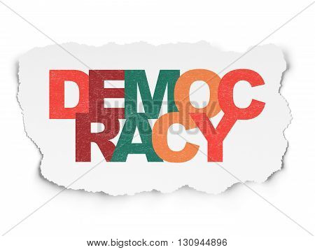 Political concept: Painted multicolor text Democracy on Torn Paper background